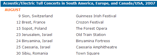 האתר הרשמי של ג'טרו טאל - איאן אנדרסון מדווח על ההופעה בישראל 2007