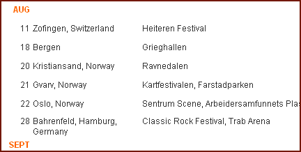 לוח המופעים של ג'טרו טאל באתר הרשמי