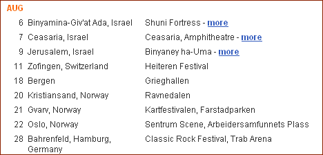 לוח המופעים של ג'טרו טאל באתר הרשמי