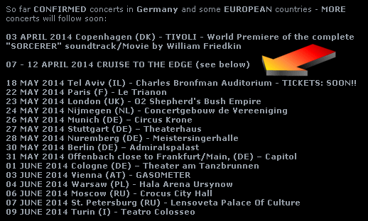 טבלת סיבוב ההופעות של להקת טנג'רין דרים בשנת 2014